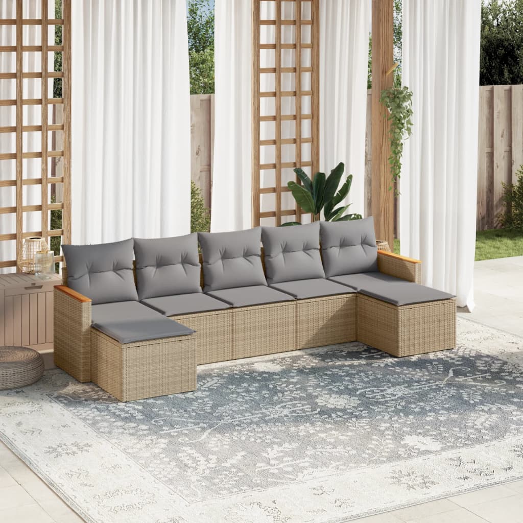 Set Divano da Giardino 7 pz con Cuscini Beige Misto Polyrattan - homemem39