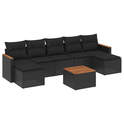 Set Divani da Giardino con Cuscini 8 pz Nero in Polyrattan | homemem39