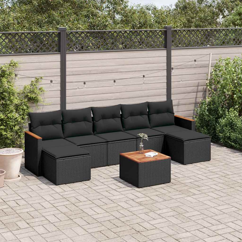 Set Divani da Giardino con Cuscini 8 pz Nero in Polyrattan | homemem39