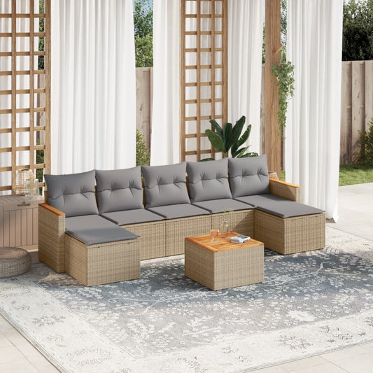 Set Divano da Giardino 8 pz con Cuscini Beige Misto Polyrattan - homemem39