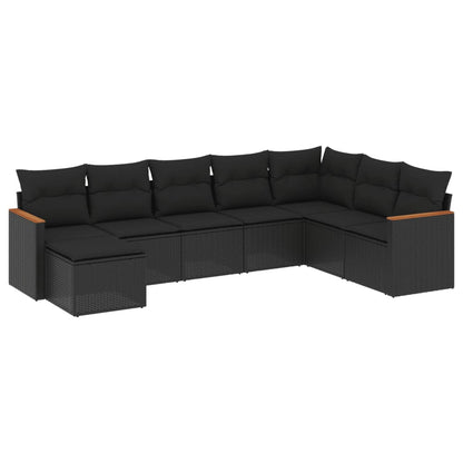 Set Divani da Giardino con Cuscini 8 pz Nero in Polyrattan - homemem39