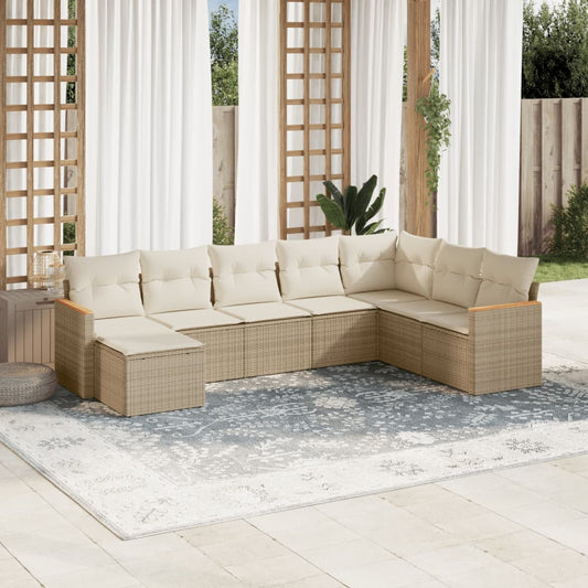 Set Divano da Giardino 8 pz con Cuscini Beige in Polyrattan - homemem39