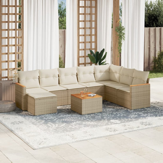 Set Divano da Giardino 9 pz con Cuscini Beige in Polyrattan - homemem39