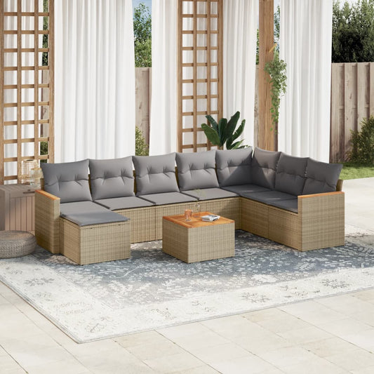 Set Divano da Giardino 9 pz con Cuscini Beige Misto Polyrattan - homemem39