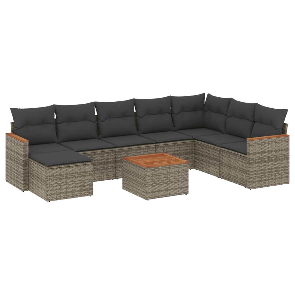 Set Divano da Giardino 9 pz con Cuscini Grigio in Polyrattan - homemem39
