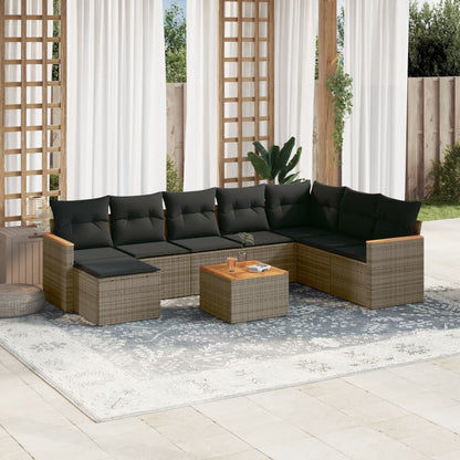 Set Divano da Giardino 9 pz con Cuscini Grigio in Polyrattan - homemem39