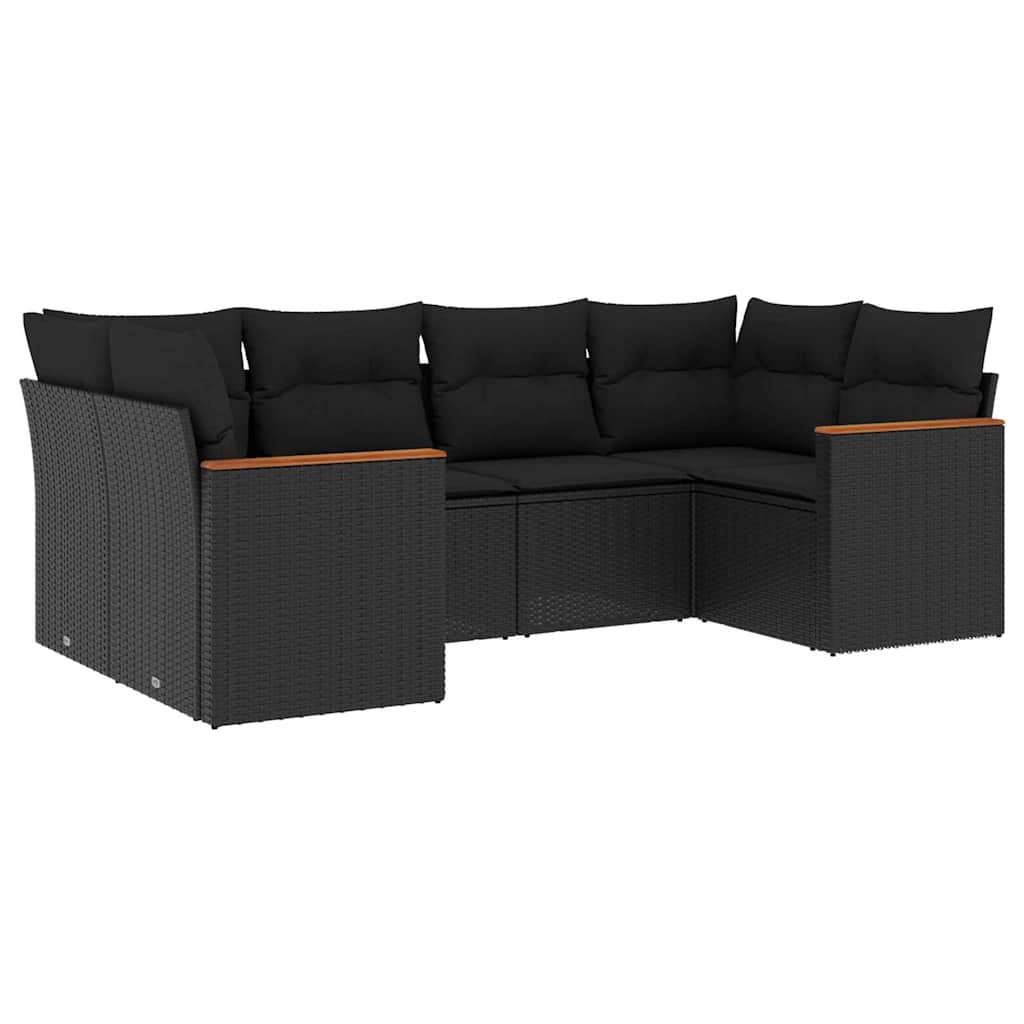 Set Divano da Giardino 6 pz con Cuscini Nero in Polyrattan | homemem39