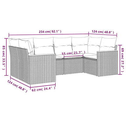 Set Divano da Giardino 6 pz con Cuscini Nero in Polyrattan | homemem39