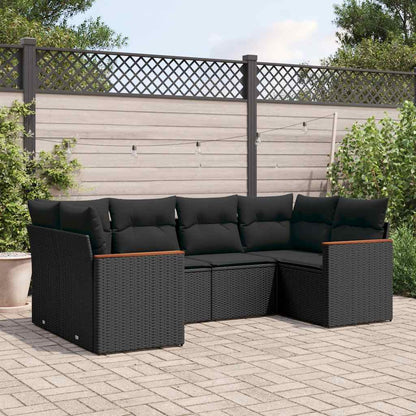 Set Divano da Giardino 6 pz con Cuscini Nero in Polyrattan | homemem39