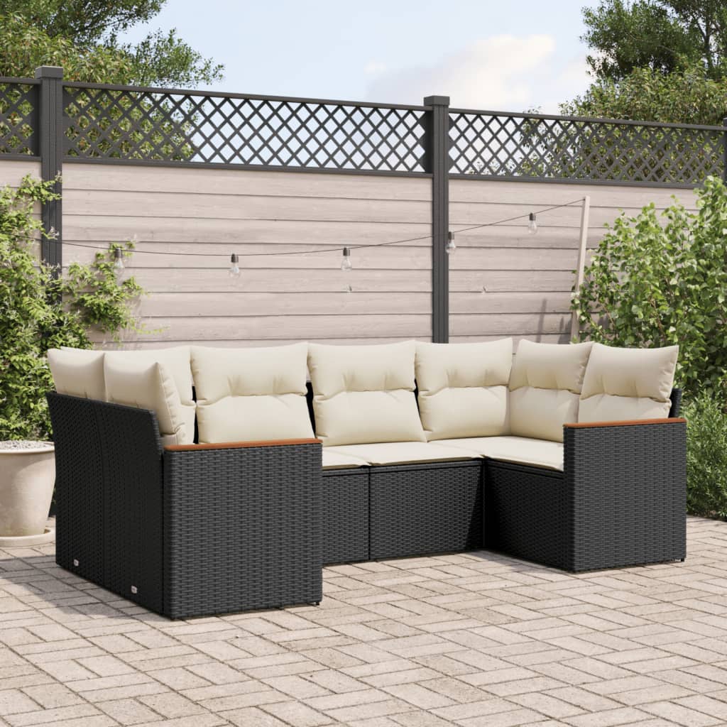 Set Divano da Giardino 6 pz con Cuscini Nero in Polyrattan - homemem39