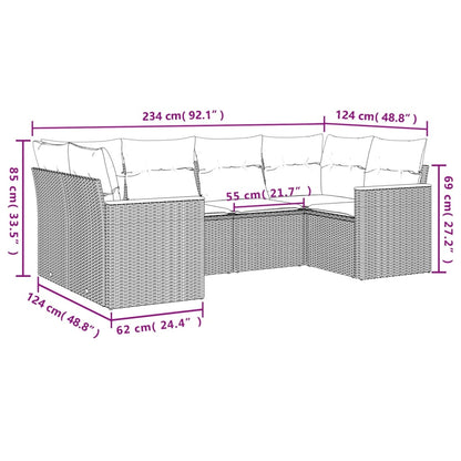 Set Divano da Giardino 6 pz con Cuscini Beige Misto Polyrattan | homemem39