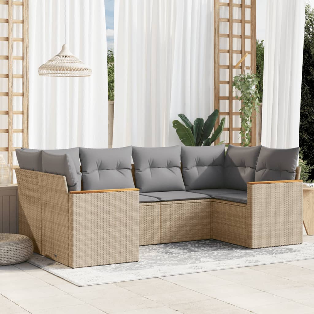 Set Divano da Giardino 6 pz con Cuscini Beige Misto Polyrattan | homemem39