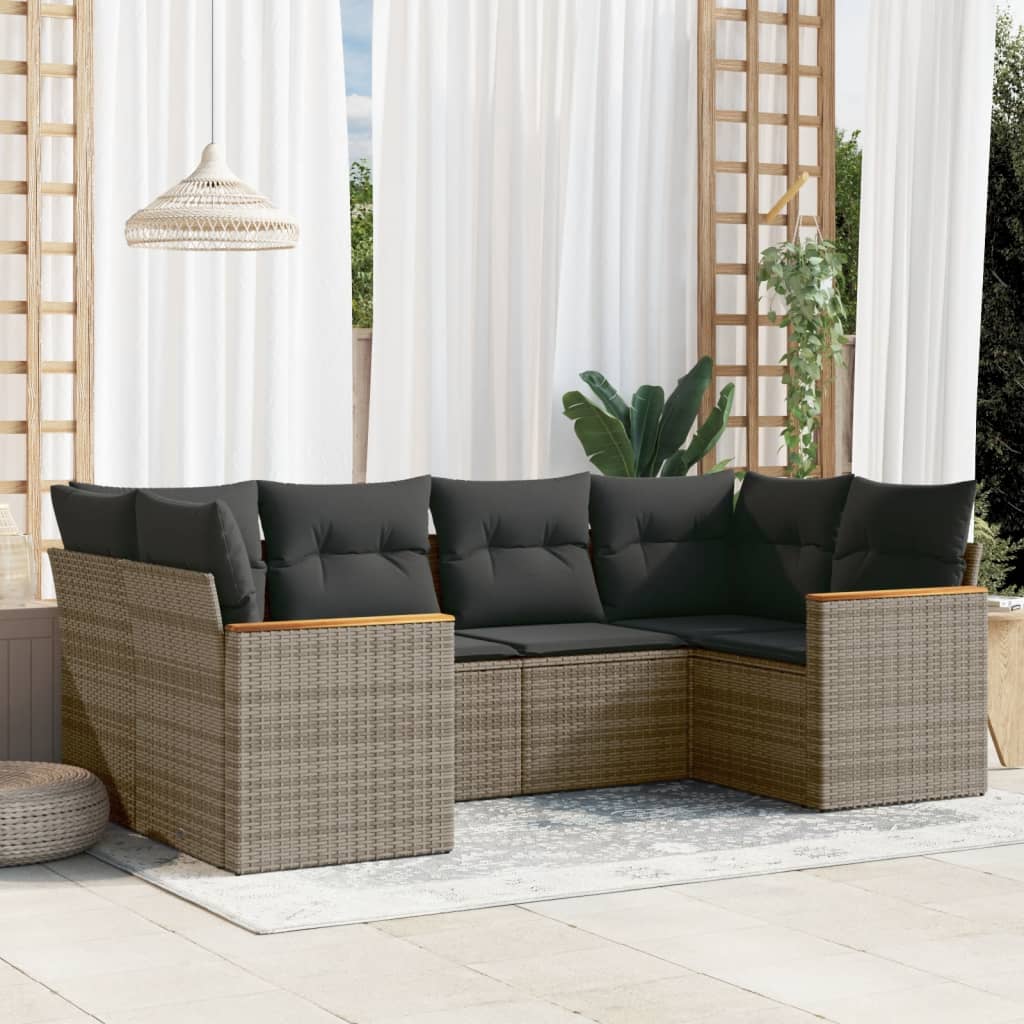 Set Divano da Giardino 6 pz con Cuscini Grigio in Polyrattan - homemem39