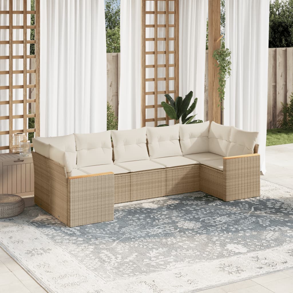 Set Divani da Giardino 7 pz con Cuscini Beige in Polyrattan - homemem39
