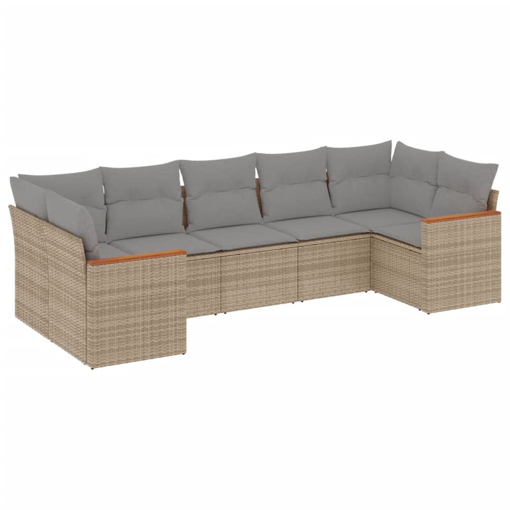 Set Divano da Giardino 7 pz con Cuscini Beige Misto Polyrattan - homemem39