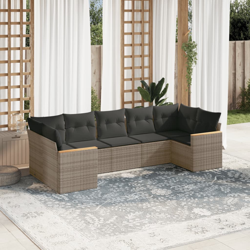 Set Divani da Giardino 7 pz con Cuscini Grigio in Polyrattan - homemem39