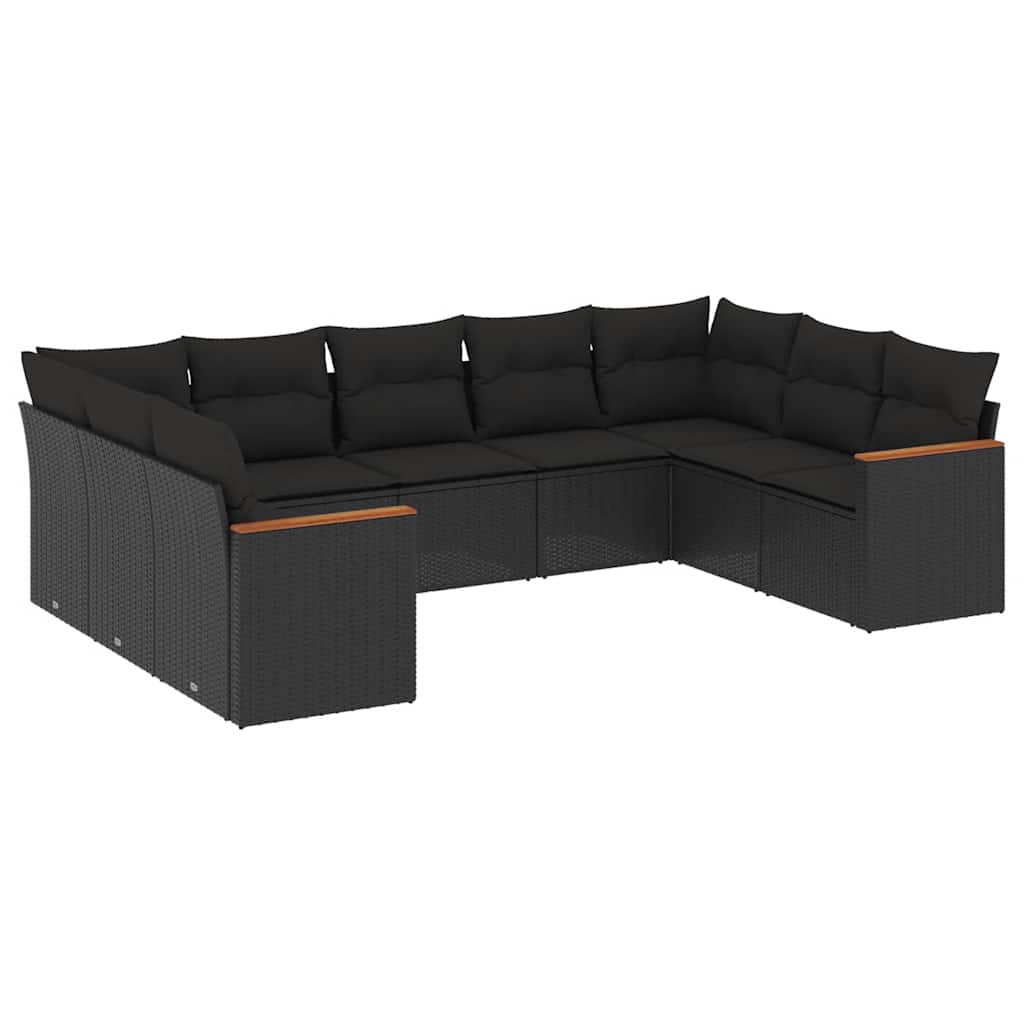 Set Divani da Giardino 9 pz con Cuscini Nero in Polyrattan | homemem39