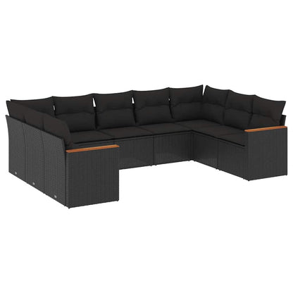 Set Divani da Giardino 9 pz con Cuscini Nero in Polyrattan | homemem39