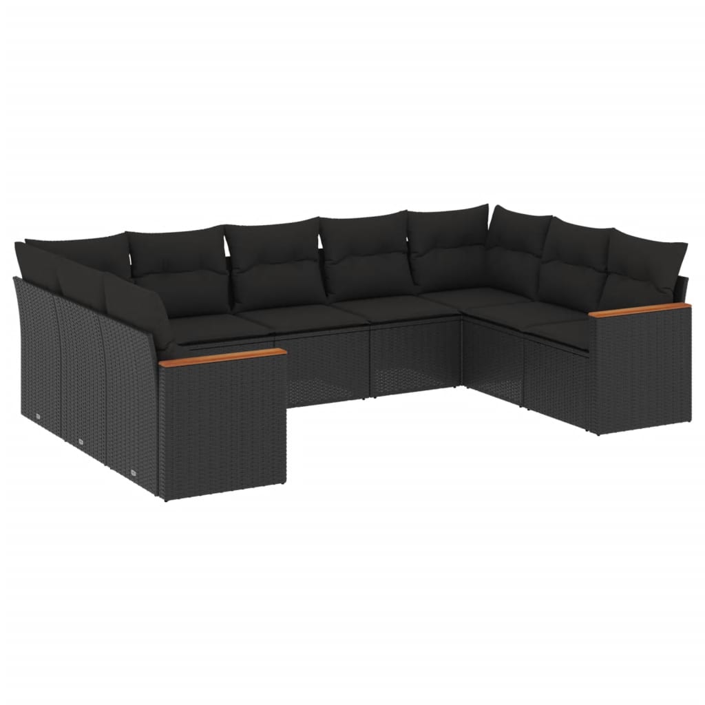 Set Divani da Giardino 9 pz con Cuscini Nero in Polyrattan - homemem39