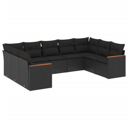 Set Divani da Giardino 9 pz con Cuscini Nero in Polyrattan - homemem39