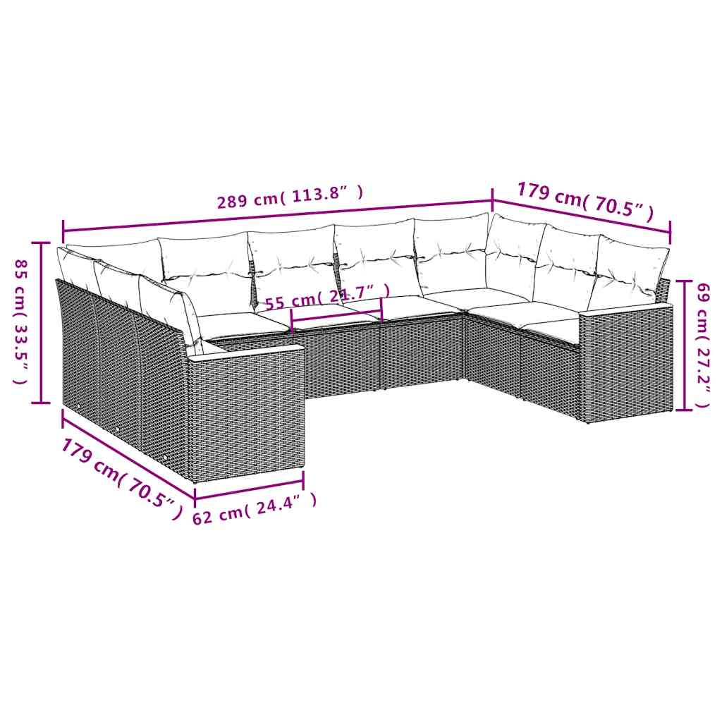 Set Divani da Giardino 9 pz con Cuscini Nero in Polyrattan | homemem39