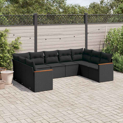 Set Divani da Giardino 9 pz con Cuscini Nero in Polyrattan | homemem39