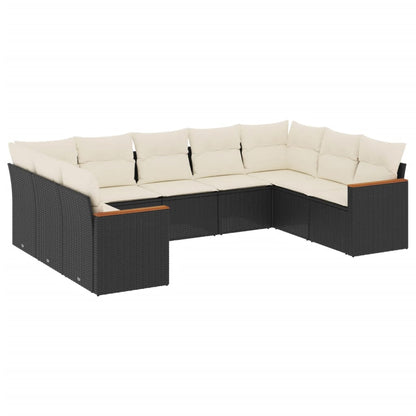 Set Divani da Giardino 9 pz con Cuscini Nero in Polyrattan - homemem39