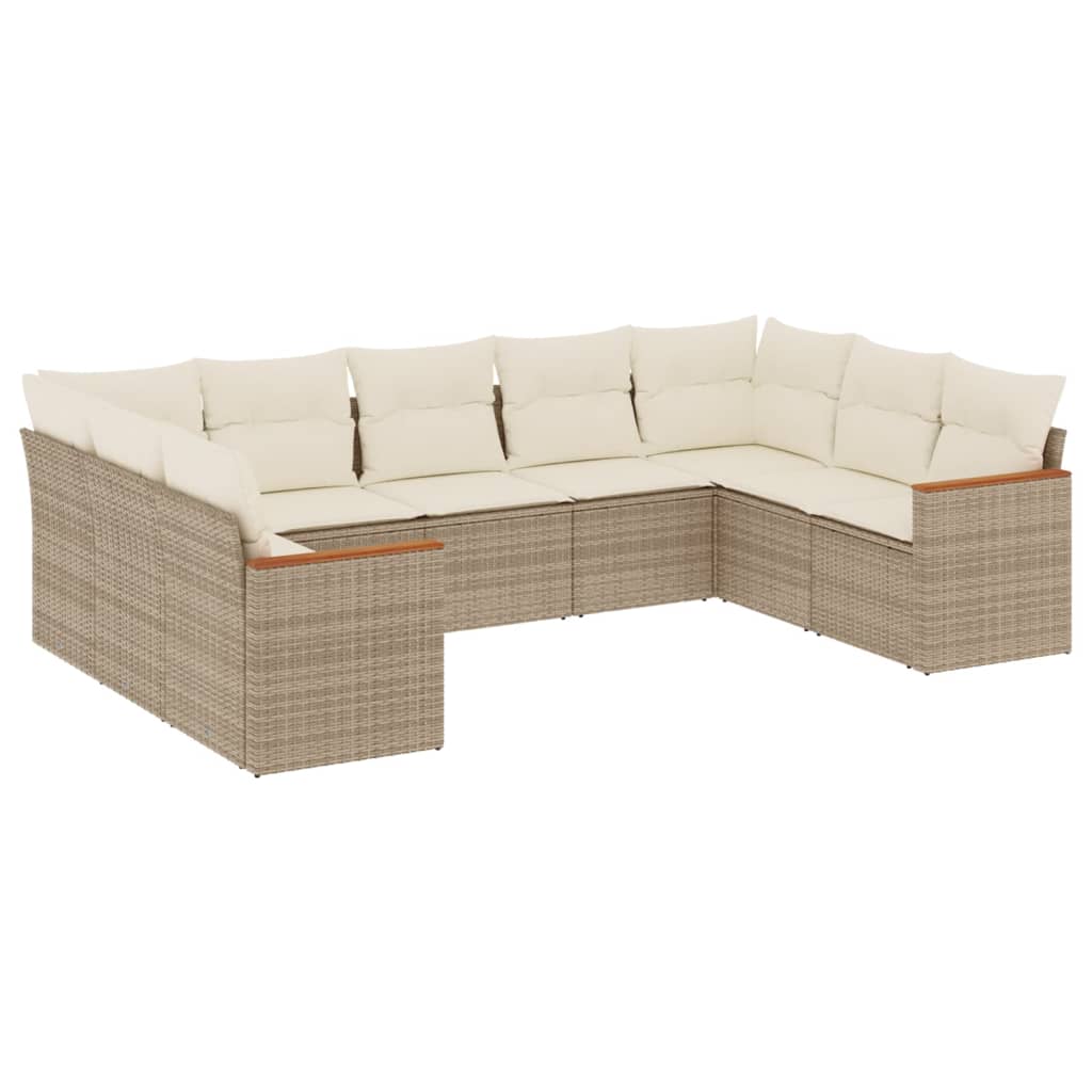 Set Divano da Giardino 9 pz con Cuscini Beige in Polyrattan - homemem39