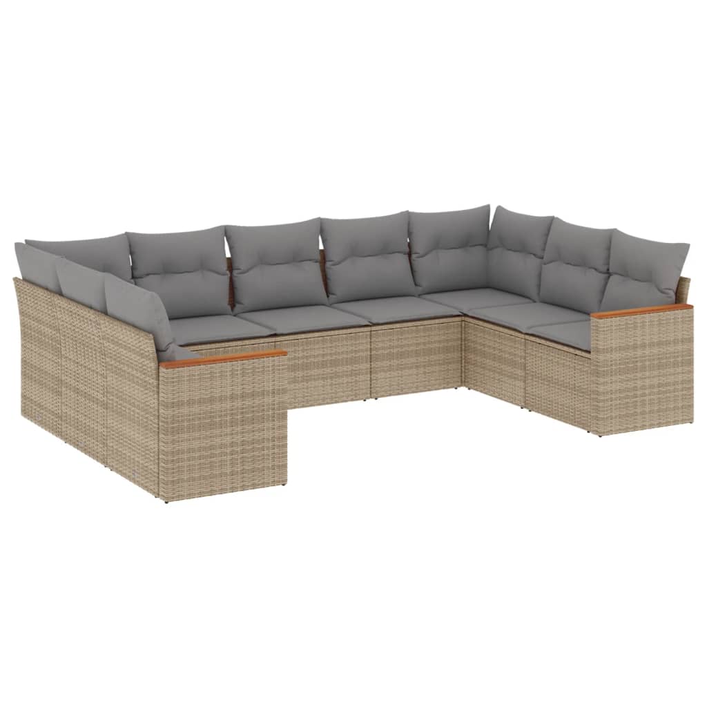Set Divano da Giardino 9 pz con Cuscini Beige Misto Polyrattan - homemem39