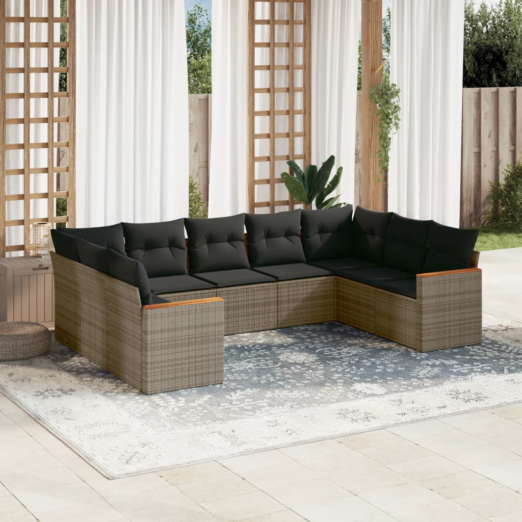 Set Divano da Giardino 9 pz con Cuscini Grigio in Polyrattan - homemem39