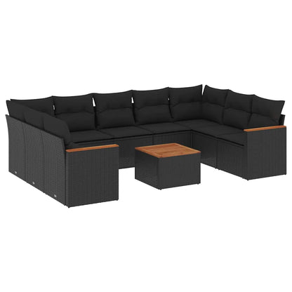 Set Divani da Giardino 10pz con Cuscini in Polyrattan Nero | homemem39