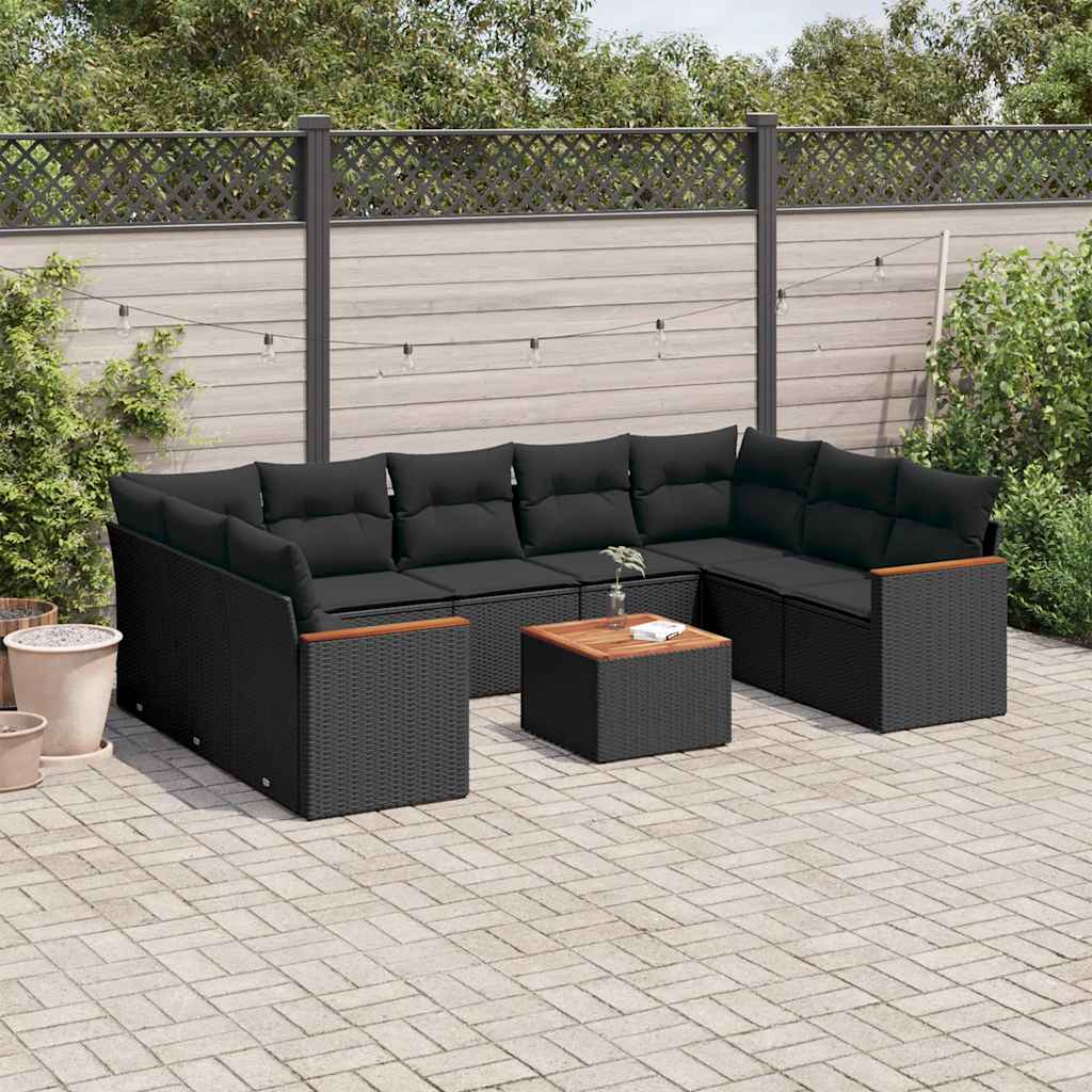 Set Divani da Giardino 10pz con Cuscini in Polyrattan Nero | homemem39