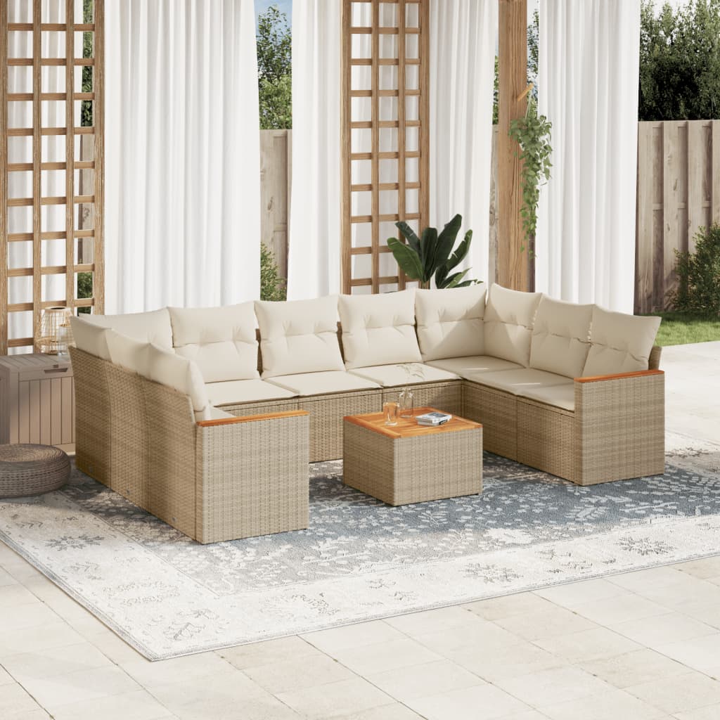 Set Divano da Giardino 10 pz con Cuscini Beige in Polyrattan - homemem39