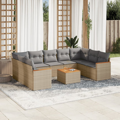 Set Divano da Giardino 10 pz con Cuscini Beige Misto Polyrattan - homemem39
