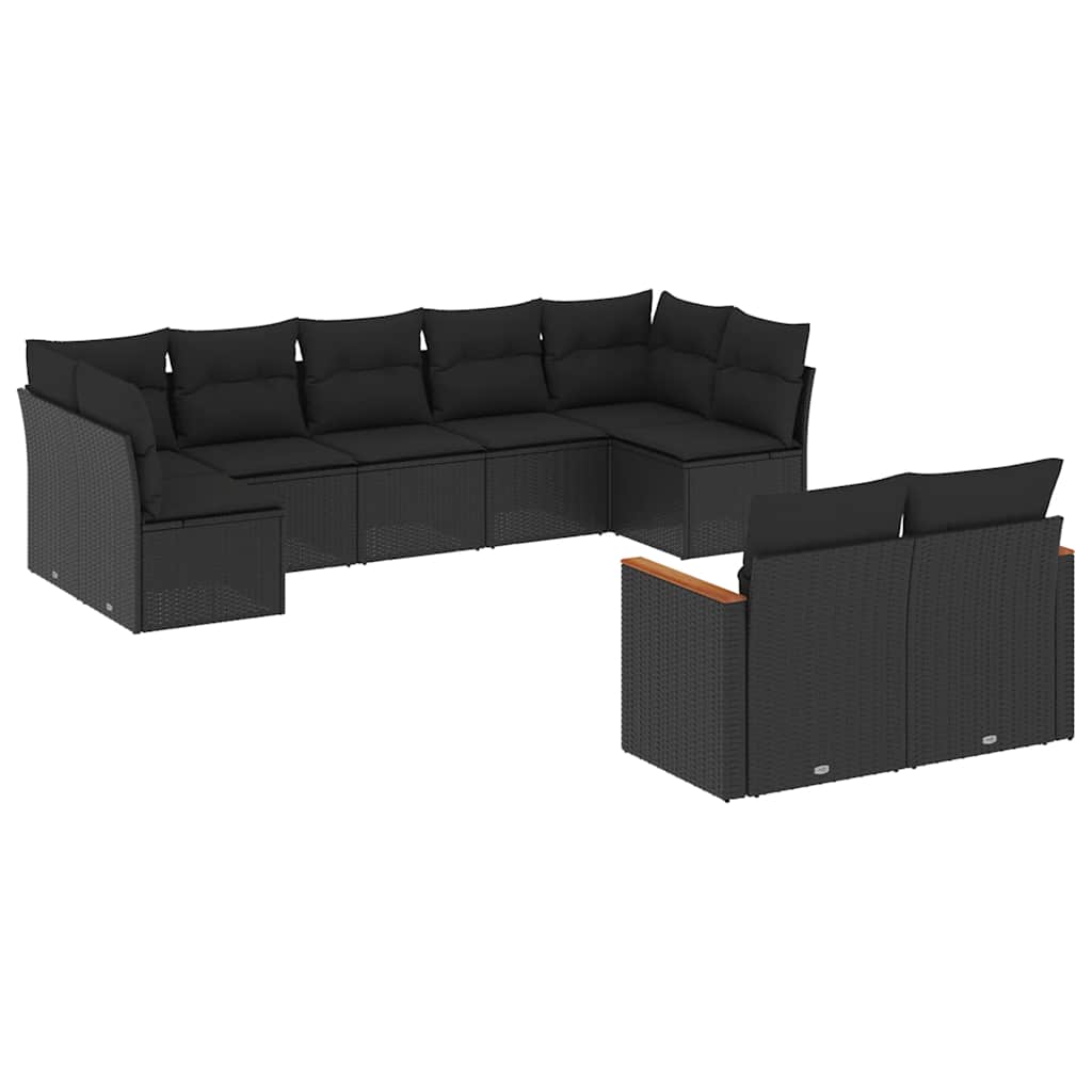 Set Divani da Giardino 9 pz con Cuscini Nero in Polyrattan | homemem39