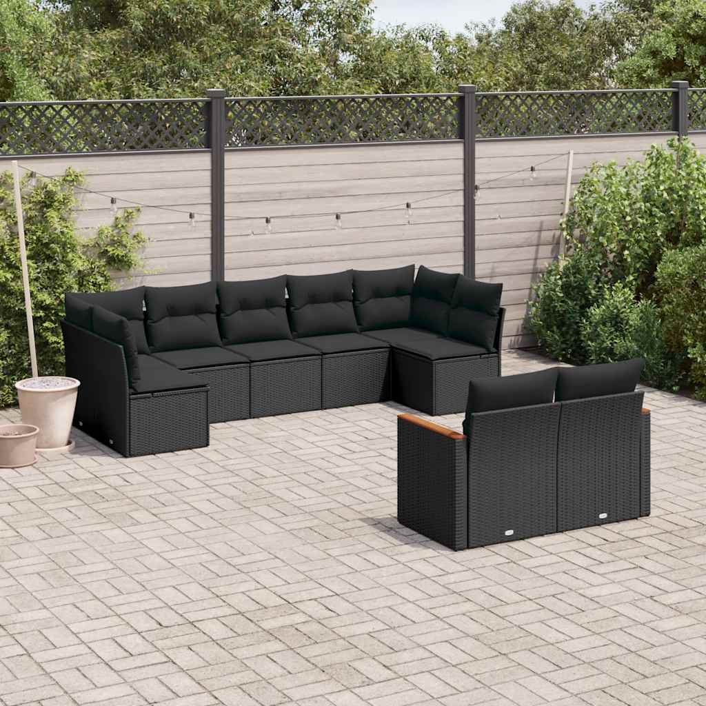Set Divani da Giardino 9 pz con Cuscini Nero in Polyrattan | homemem39