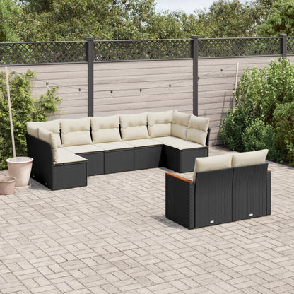 Set Divani da Giardino 9 pz con Cuscini Nero in Polyrattan - homemem39