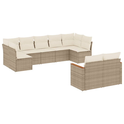 Set Divano da Giardino 9 pz con Cuscini Beige in Polyrattan - homemem39