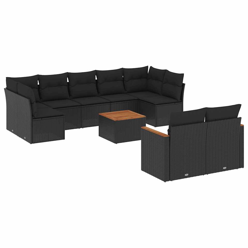 Set Divani da Giardino 10pz con Cuscini in Polyrattan Nero | homemem39