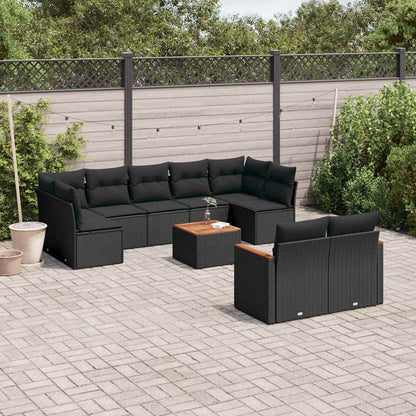 Set Divani da Giardino 10pz con Cuscini in Polyrattan Nero | homemem39