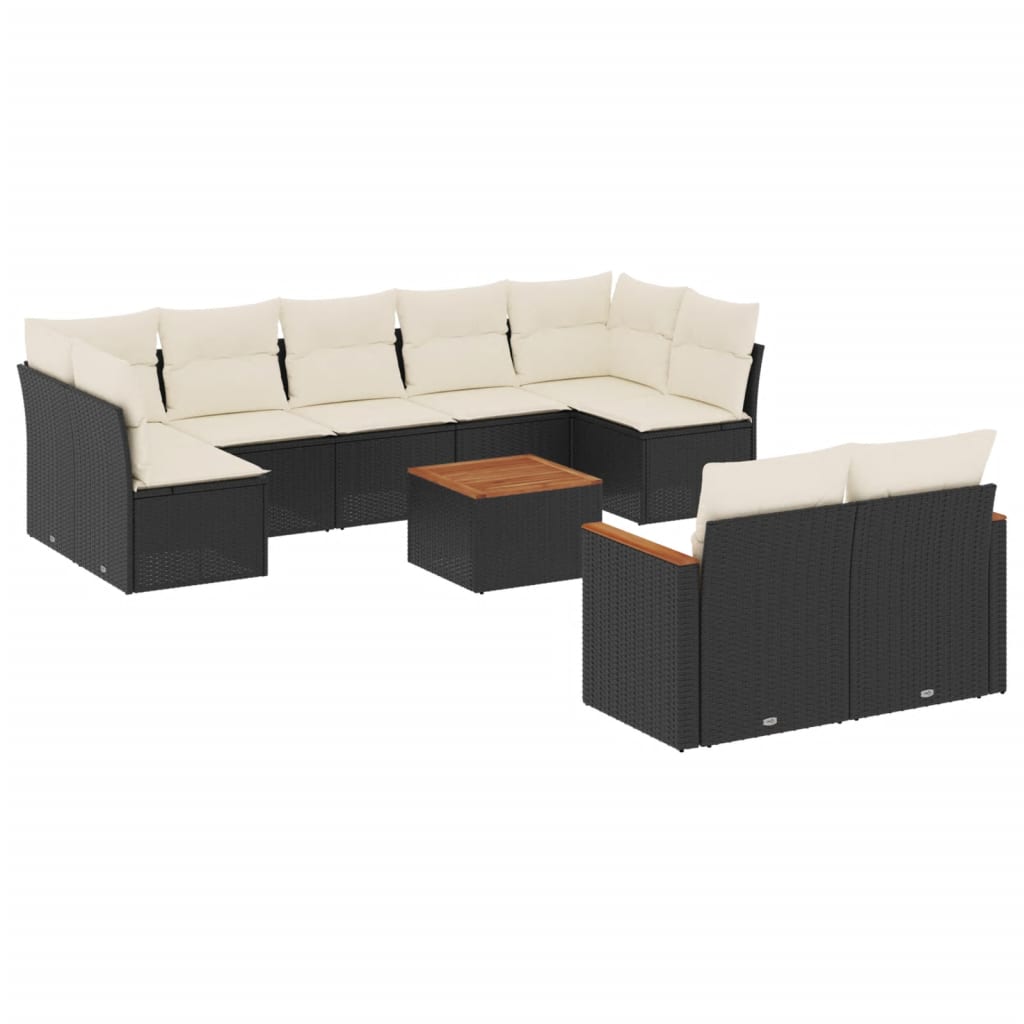 Set Divani da Giardino 10pz con Cuscini in Polyrattan Nero - homemem39