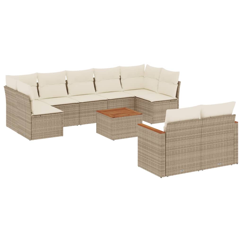 Set Divano da Giardino 10 pz con Cuscini Beige in Polyrattan - homemem39