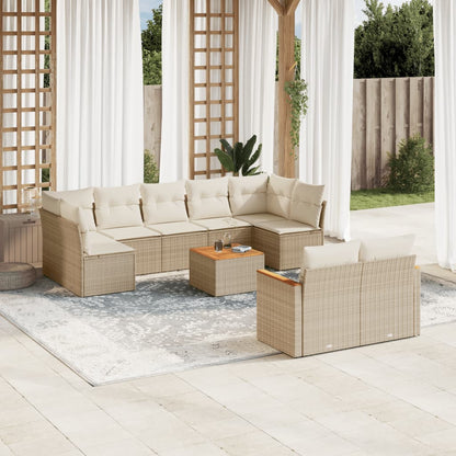 Set Divano da Giardino 10 pz con Cuscini Beige in Polyrattan - homemem39