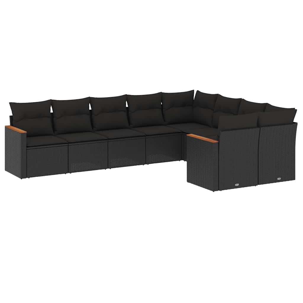 Set Divani da Giardino 9 pz con Cuscini Nero in Polyrattan | homemem39
