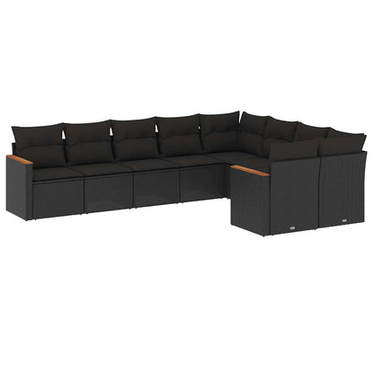 Set Divani da Giardino 9 pz con Cuscini Nero in Polyrattan | homemem39