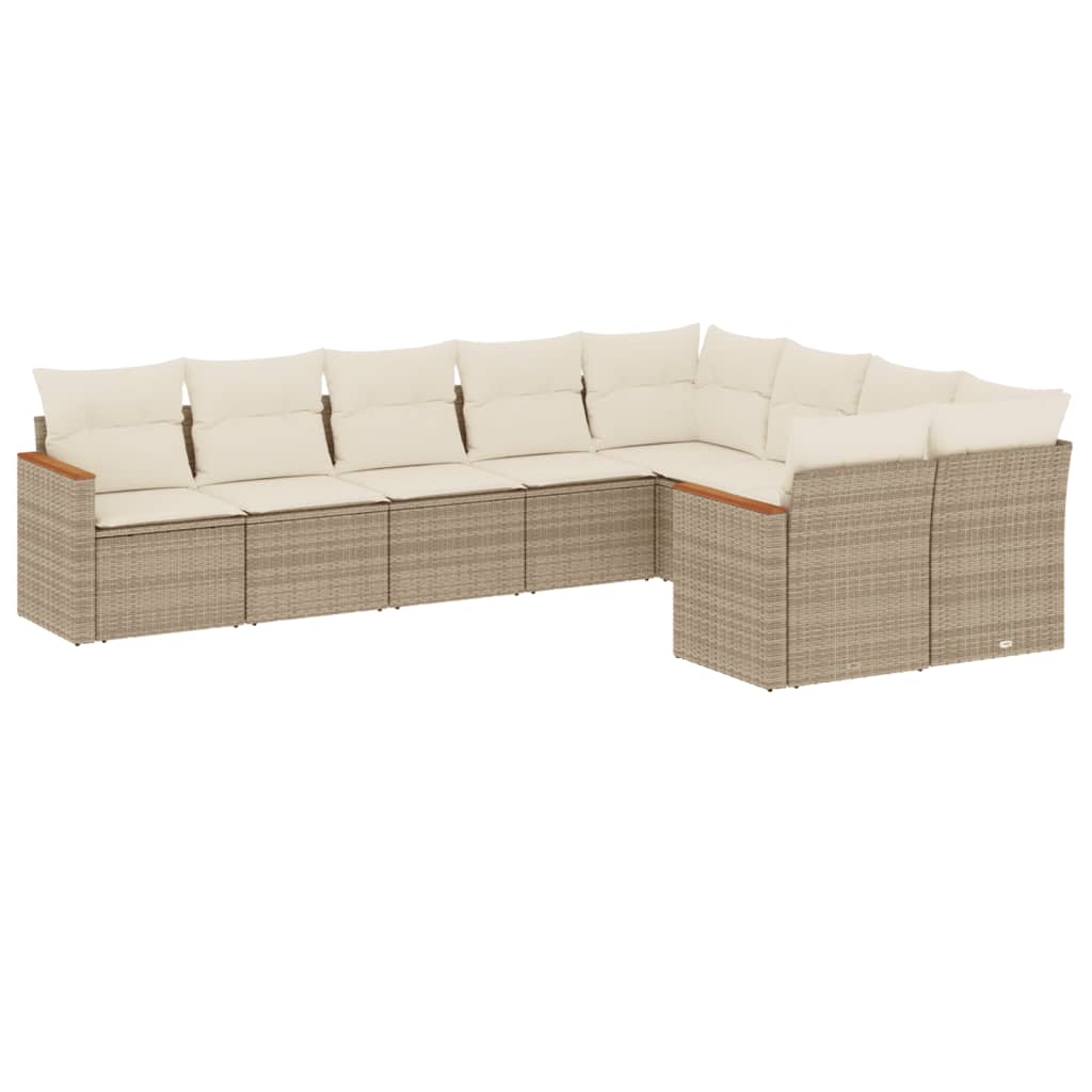 Set Divano da Giardino 9 pz con Cuscini Beige in Polyrattan - homemem39