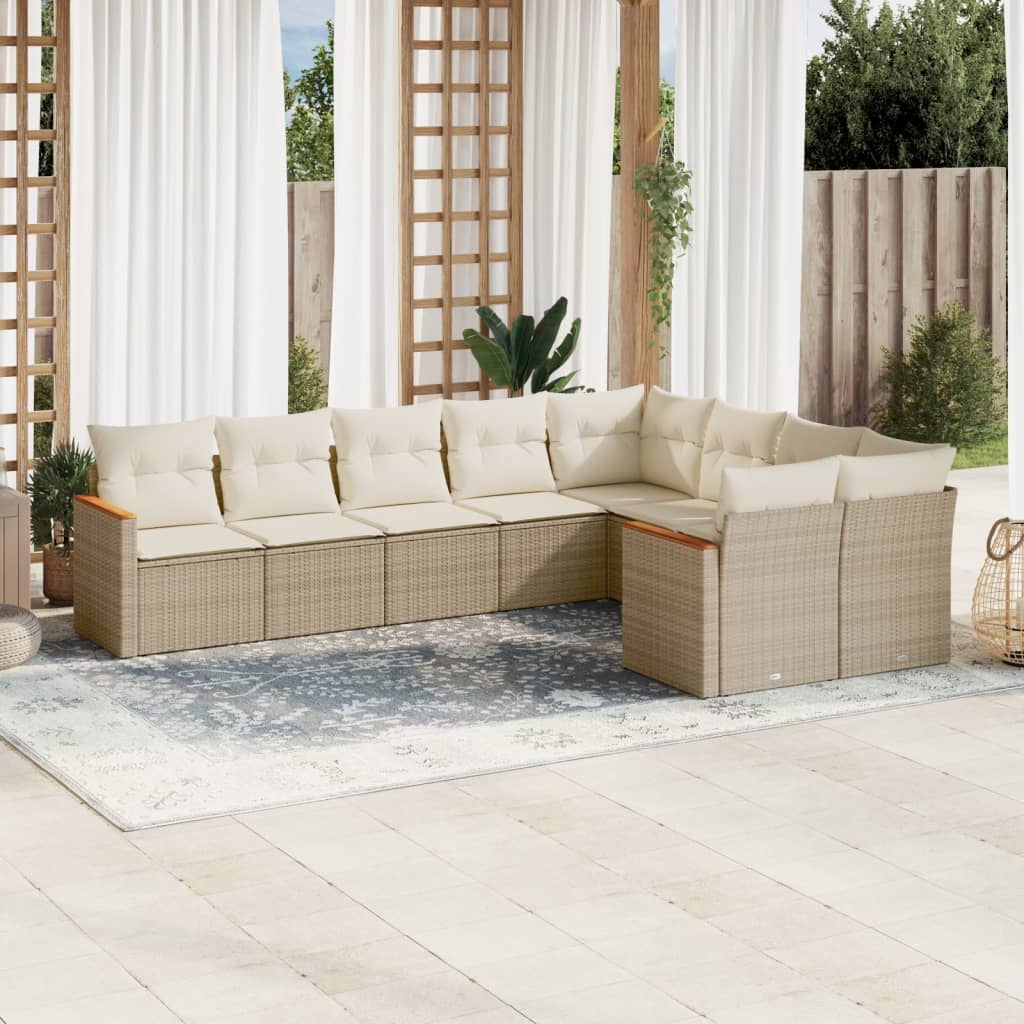 Set Divano da Giardino 9 pz con Cuscini Beige in Polyrattan - homemem39