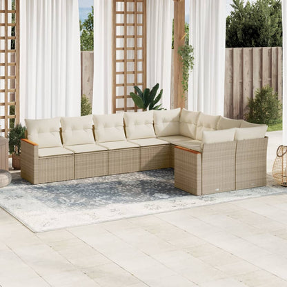 Set Divano da Giardino 9 pz con Cuscini Beige in Polyrattan - homemem39