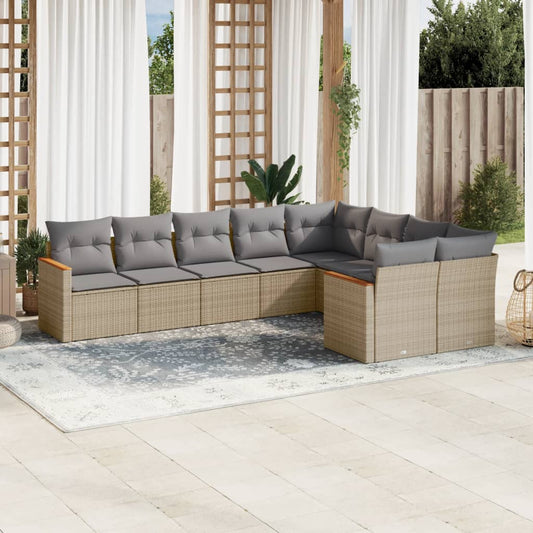 Set Divano da Giardino 9 pz con Cuscini Beige Misto Polyrattan - homemem39