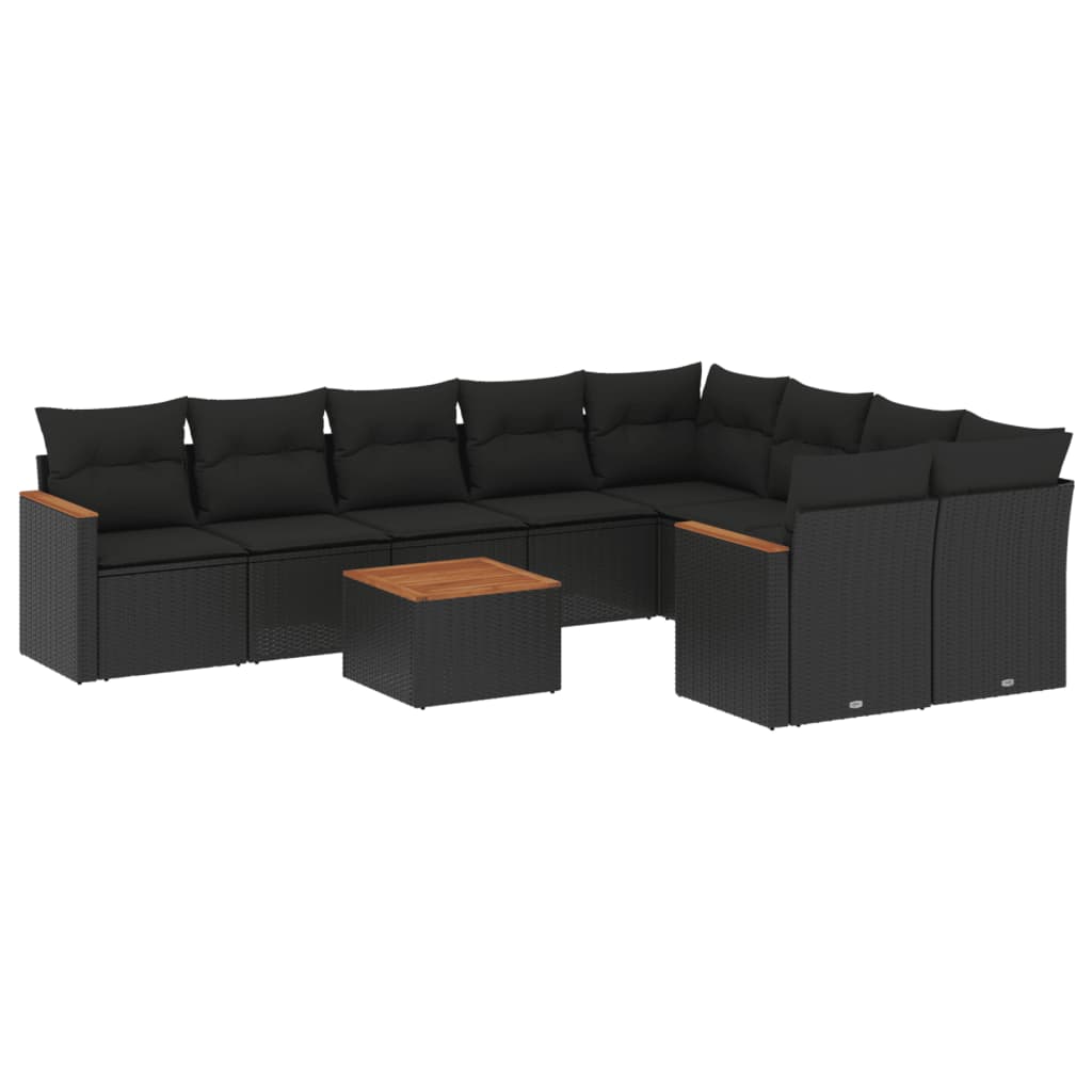 Set Divani da Giardino 10pz con Cuscini in Polyrattan Nero | homemem39
